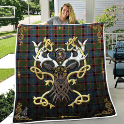 Scottish Glass Clan Badge Tartan Celtic Deer - Tartan Plaid Quilt - Scottish Quilt Scottish Plaid Tartan Plaid - ScotsTee - scotstee.com