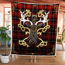 Scottish Majoribanks Clan Badge Tartan Celtic Deer - Tartan Plaid Quilt - Scottish Quilt Scottish Plaid Tartan Plaid - ScotsTee - scotstee.com