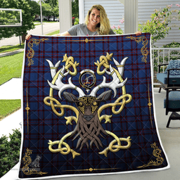 Scottish Elliot Clan Badge Tartan Celtic Deer - Tartan Plaid Quilt - Scottish Quilt Scottish Plaid Tartan Plaid - ScotsTee - scotstee.com