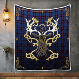 Scottish Elliot Clan Badge Tartan Celtic Deer - Tartan Plaid Quilt - Scottish Quilt Scottish Plaid Tartan Plaid - ScotsTee - scotstee.com