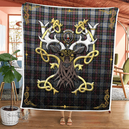 Scottish Dennistoun Clan Badge Tartan Celtic Deer - Tartan Plaid Quilt - Scottish Quilt Scottish Plaid Tartan Plaid - ScotsTee - scotstee.com