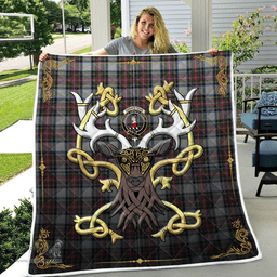 Scottish Dennistoun Clan Badge Tartan Celtic Deer - Tartan Plaid Quilt - Scottish Quilt Scottish Plaid Tartan Plaid - ScotsTee - scotstee.com