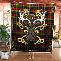 Scottish Buchanan Clan Badge Tartan Celtic Deer - Tartan Plaid Quilt - Scottish Quilt Scottish Plaid Tartan Plaid - ScotsTee - scotstee.com