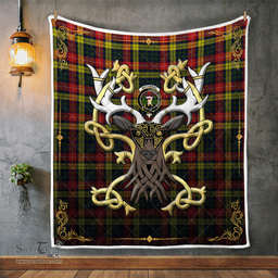 Scottish Buchanan Clan Badge Tartan Celtic Deer - Tartan Plaid Quilt - Scottish Quilt Scottish Plaid Tartan Plaid - ScotsTee - scotstee.com