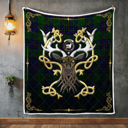 Scottish Lockhart Clan Badge Tartan Celtic Deer - Tartan Plaid Quilt - Scottish Quilt Scottish Plaid Tartan Plaid - ScotsTee - scotstee.com