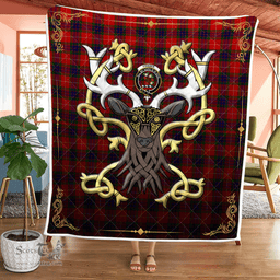 Scottish Fraser Clan Badge Tartan Celtic Deer - Tartan Plaid Quilt - Scottish Quilt Scottish Plaid Tartan Plaid - ScotsTee - scotstee.com