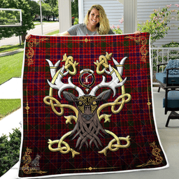 Scottish Macrae Clan Badge Tartan Celtic Deer - Tartan Plaid Quilt - Scottish Quilt Scottish Plaid Tartan Plaid - ScotsTee - scotstee.com