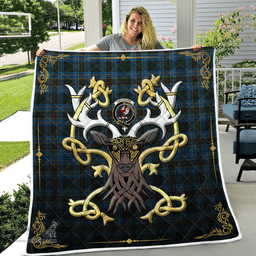 Scottish Cockburn Clan Badge Tartan Celtic Deer - Tartan Plaid Quilt - Scottish Quilt Scottish Plaid Tartan Plaid - ScotsTee - scotstee.com