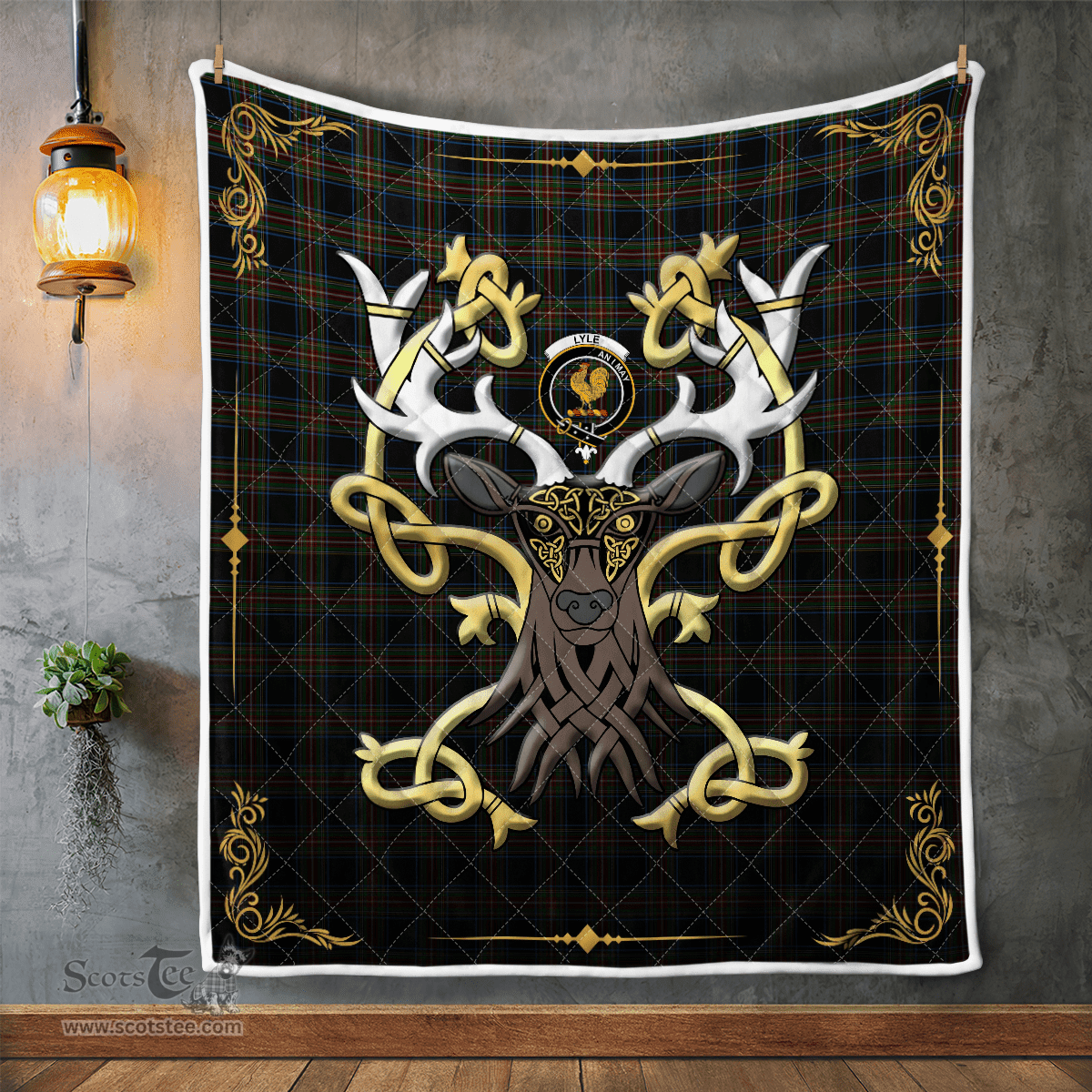 Scottish Lyle Clan Badge Tartan Celtic Deer - Tartan Plaid Quilt - Scottish Quilt Scottish Plaid Tartan Plaid - ScotsTee - scotstee.com