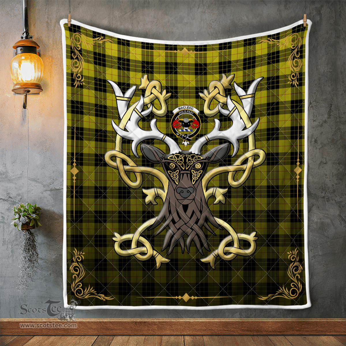 Scottish Macleod Of Lewis Clan Badge Tartan Celtic Deer - Tartan Plaid Quilt - Scottish Quilt Scottish Plaid Tartan Plaid - ScotsTee - scotstee.com