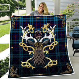 Scottish Maccorquodale Clan Badge Tartan Celtic Deer - Tartan Plaid Quilt - Scottish Quilt Scottish Plaid Tartan Plaid - ScotsTee - scotstee.com