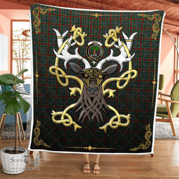 Scottish Bisset Clan Badge Tartan Celtic Deer - Tartan Plaid Quilt - Scottish Quilt Scottish Plaid Tartan Plaid - ScotsTee - scotstee.com
