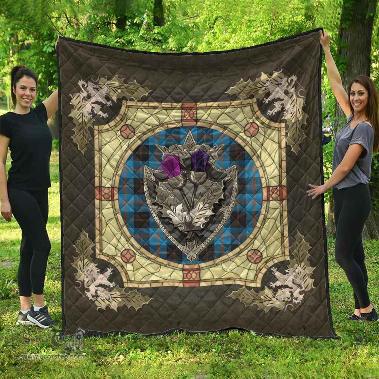 Scottish Angus Ancient Clan Scottish Plaid Tartan Quilt - Crystal Thistle Shield Scottish Plaid Tartan Plaid - ScotsTee - scotstee.com