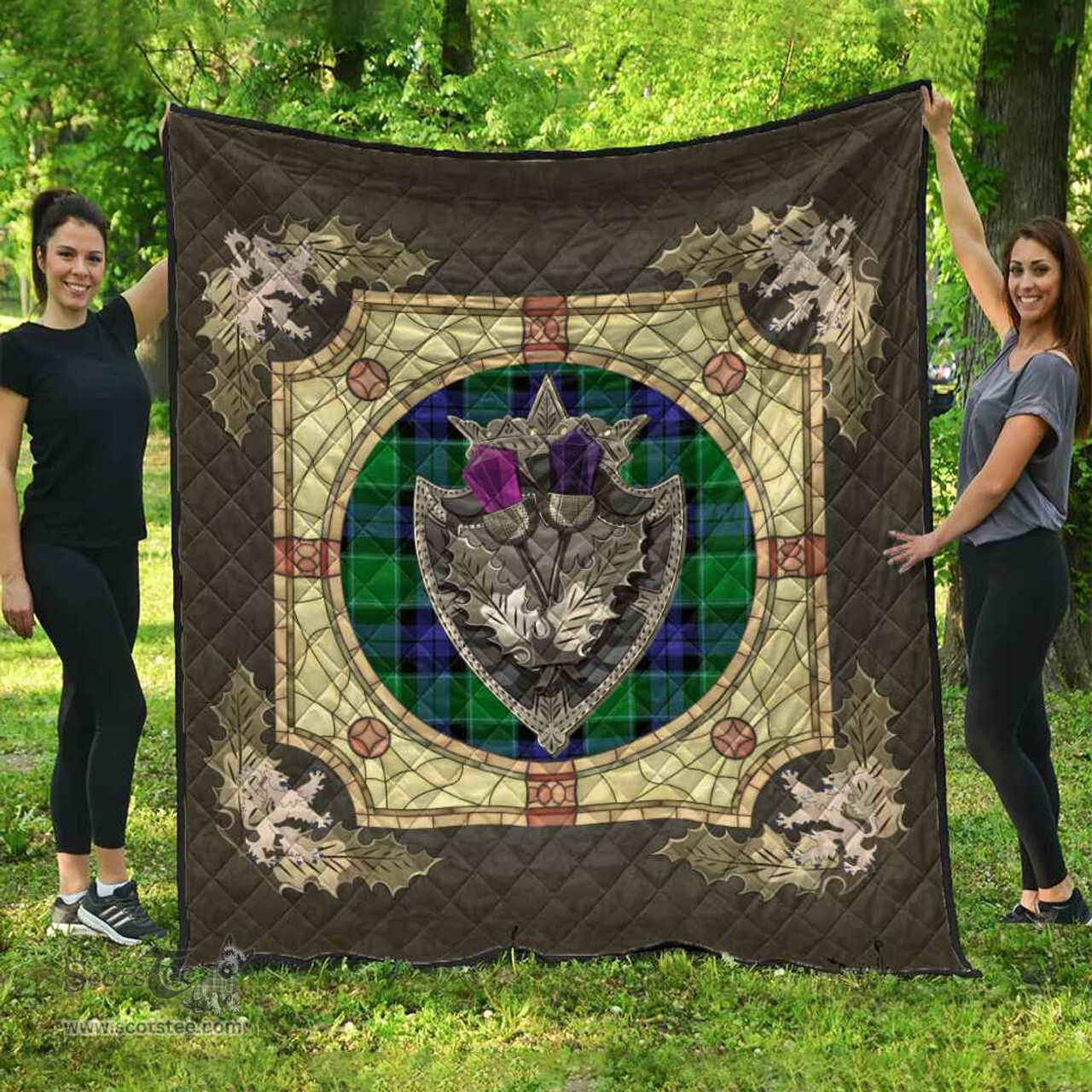 Scottish Graham of Menteith Modern Clan Scottish Plaid Tartan Quilt - Crystal Thistle Shield Scottish Plaid Tartan Plaid - ScotsTee - scotstee.com