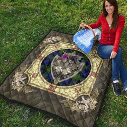 Scottish Gunn Modern Clan Scottish Plaid Tartan Quilt - Crystal Thistle Shield Scottish Plaid Tartan Plaid - ScotsTee - scotstee.com