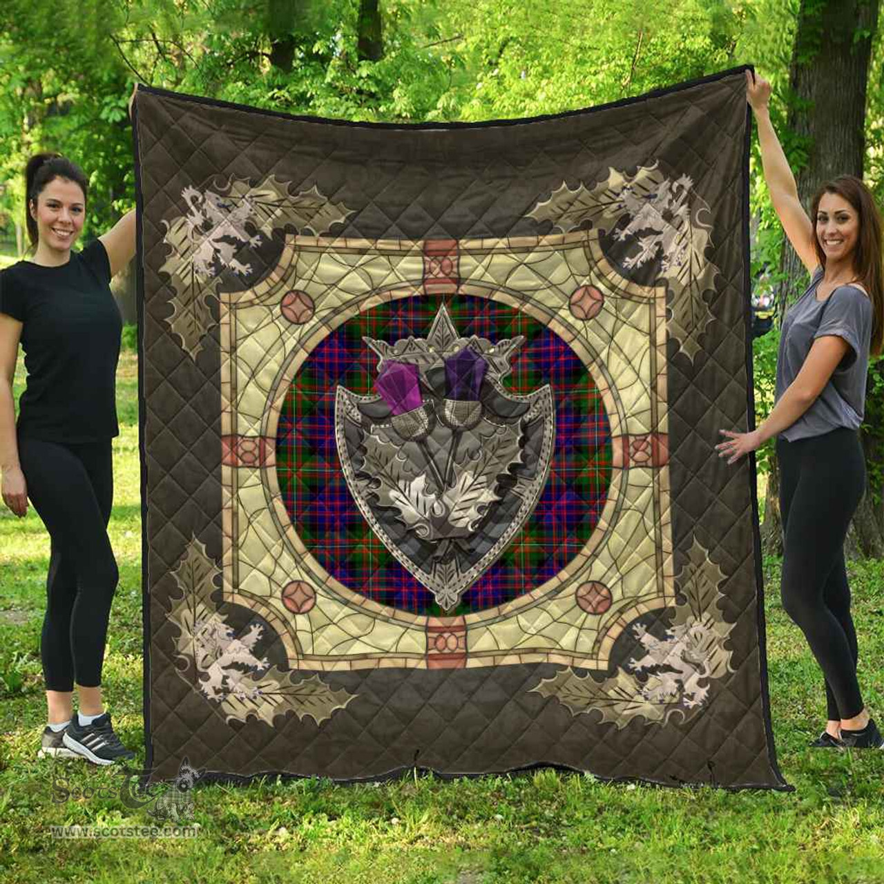 Scottish MacDonnell of Glengarry Modern Clan Scottish Plaid Tartan Quilt - Crystal Thistle Shield Scottish Plaid Tartan Plaid - ScotsTee - scotstee.com