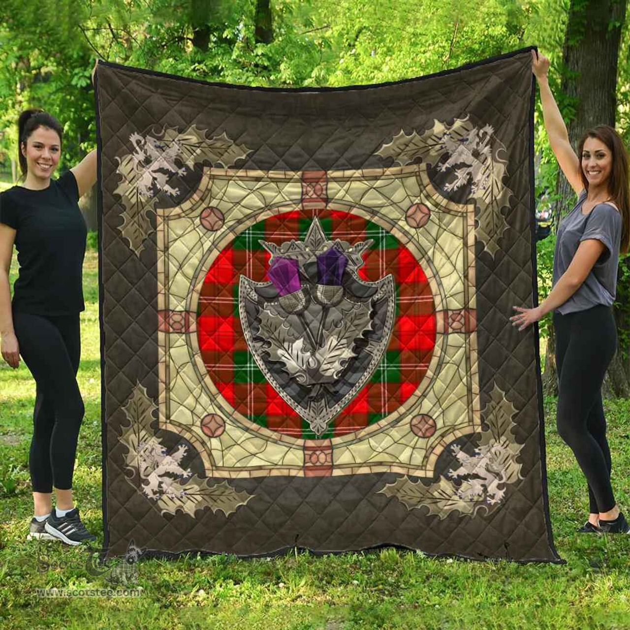 Scottish Lennox Modern Clan Scottish Plaid Tartan Quilt - Crystal Thistle Shield Scottish Plaid Tartan Plaid - ScotsTee - scotstee.com