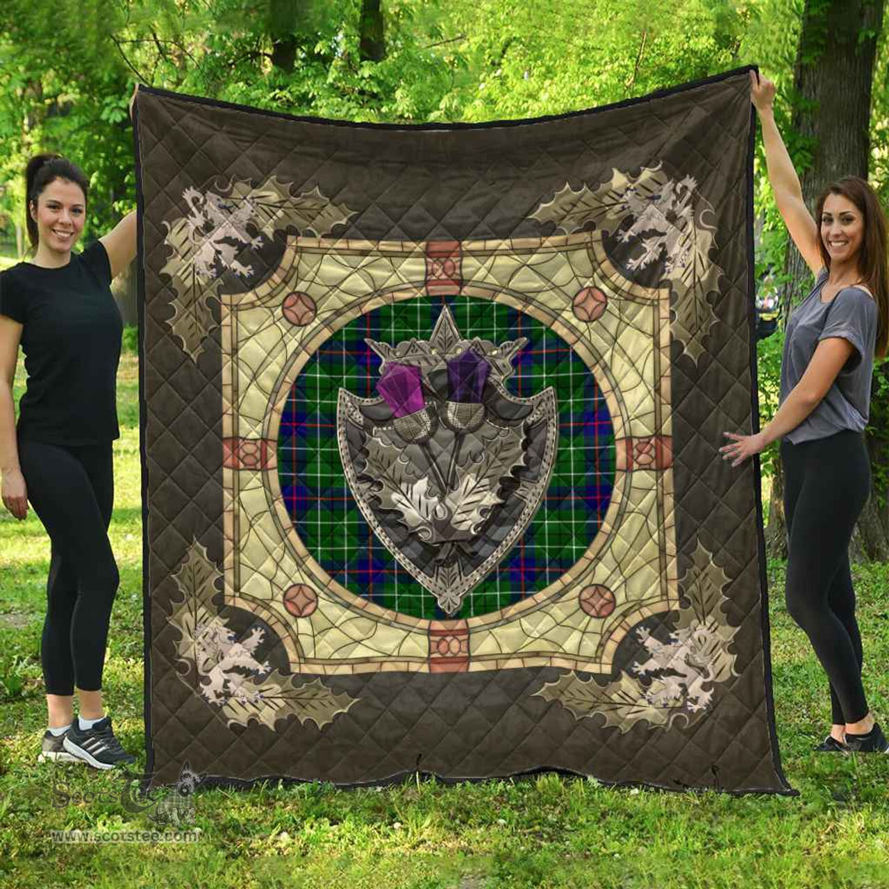 Scottish Duncan Modern Clan Scottish Plaid Tartan Quilt - Crystal Thistle Shield Scottish Plaid Tartan Plaid - ScotsTee - scotstee.com
