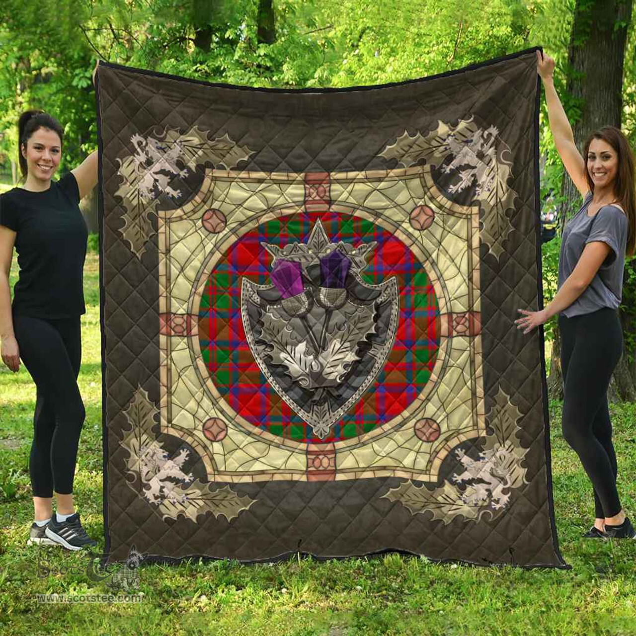 Scottish MacKintosh Modern Clan Scottish Plaid Tartan Quilt - Crystal Thistle Shield Scottish Plaid Tartan Plaid - ScotsTee - scotstee.com