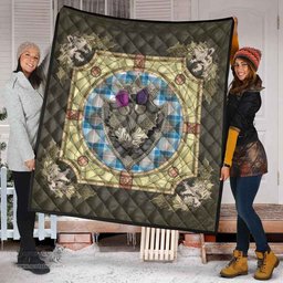 Scottish Stewart Muted Blue Clan Scottish Plaid Tartan Quilt - Crystal Thistle Shield Scottish Plaid Tartan Plaid - ScotsTee - scotstee.com