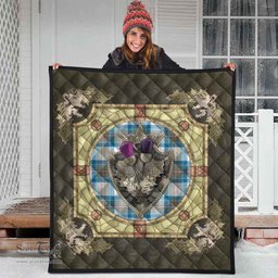 Scottish Stewart Muted Blue Clan Scottish Plaid Tartan Quilt - Crystal Thistle Shield Scottish Plaid Tartan Plaid - ScotsTee - scotstee.com