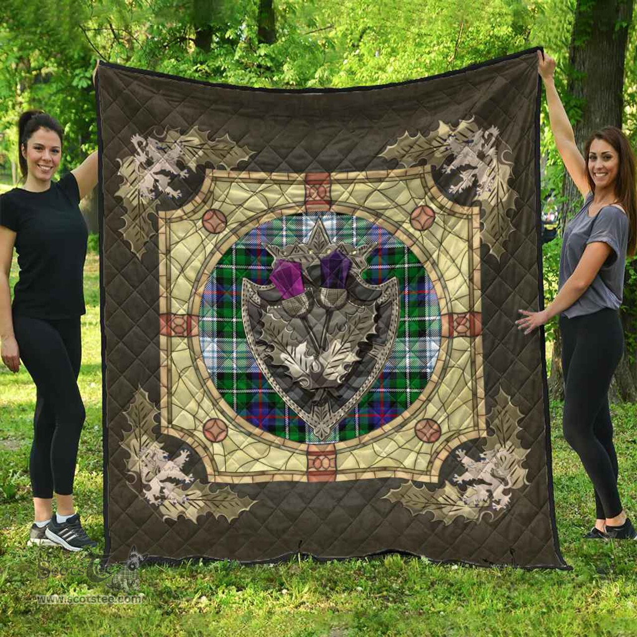 Scottish MacKenzie Dress Modern Clan Scottish Plaid Tartan Quilt - Crystal Thistle Shield Scottish Plaid Tartan Plaid - ScotsTee - scotstee.com
