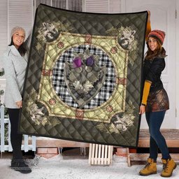 Scottish Scott Black & White Modern Clan Scottish Plaid Tartan Quilt - Crystal Thistle Shield Scottish Plaid Tartan Plaid - ScotsTee - scotstee.com