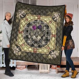 Scottish Menzies Black & White Ancient Clan Scottish Plaid Tartan Quilt - Crystal Thistle Shield Scottish Plaid Tartan Plaid - ScotsTee - scotstee.com