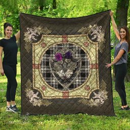 Scottish Menzies Black & White Ancient Clan Scottish Plaid Tartan Quilt - Crystal Thistle Shield Scottish Plaid Tartan Plaid - ScotsTee - scotstee.com