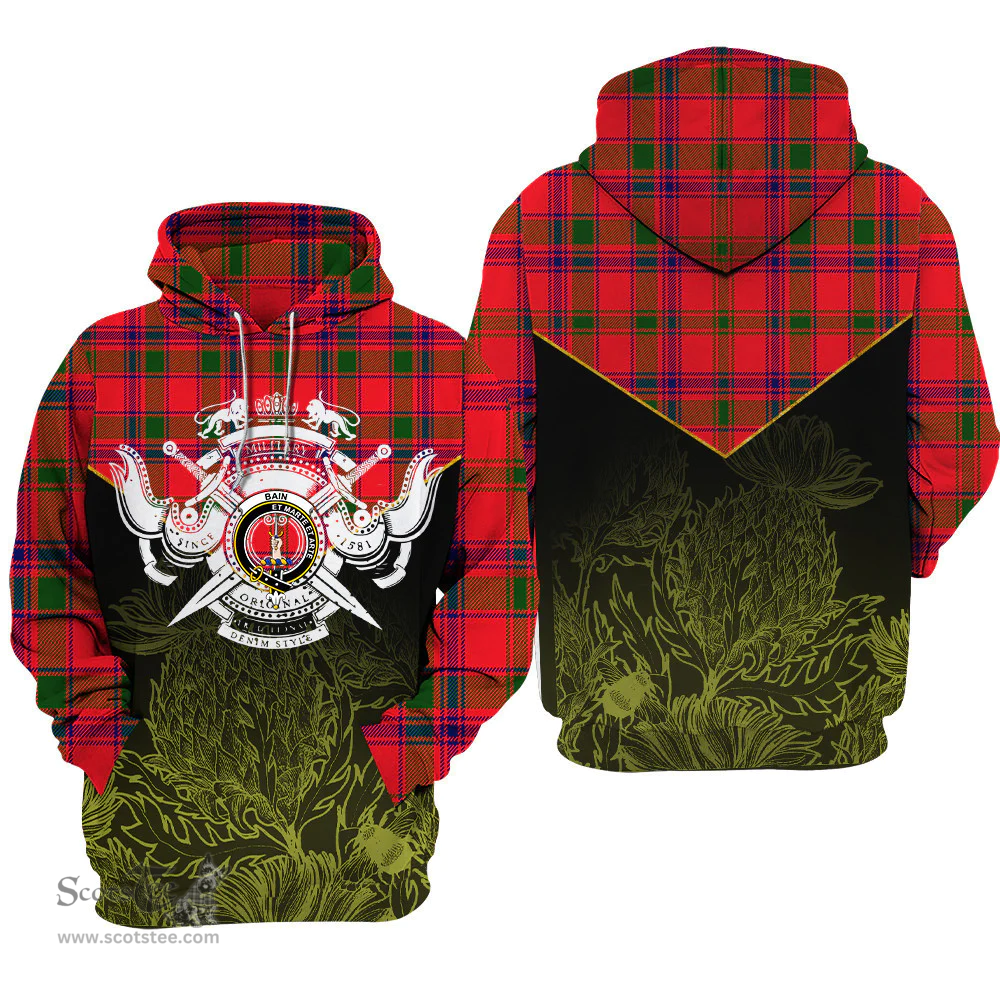 Bain Clan Tartan Hoodie - Scottish Thistle Style