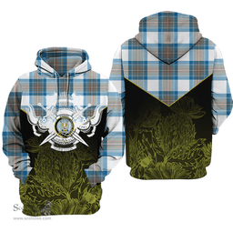 Stewart Muted Blue Clan Tartan Hoodie - Scottish Thistle Style