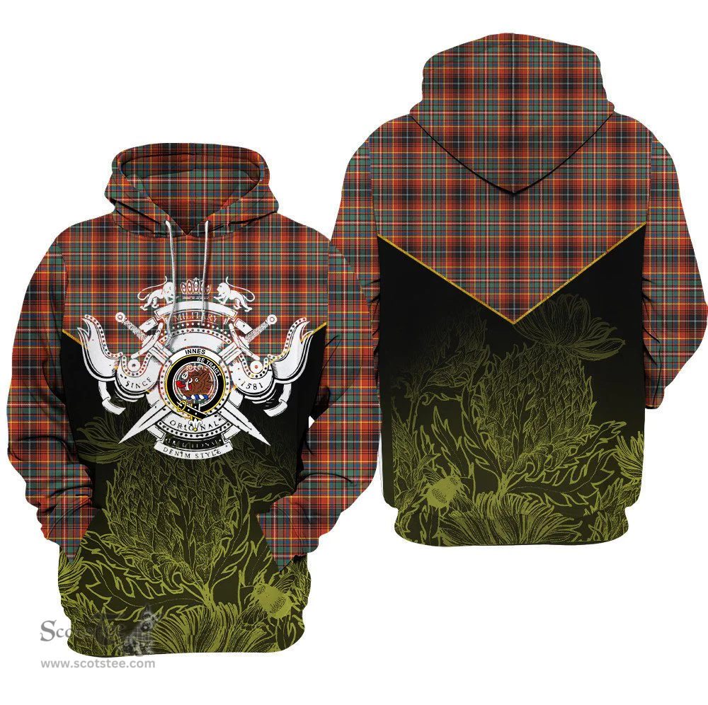 Innes Ancient Clan Tartan Hoodie - Scottish Thistle Style