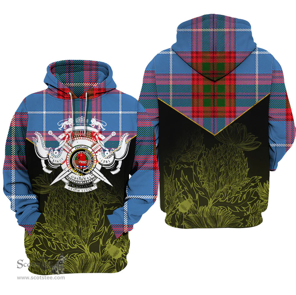 Pentland Clan Tartan Hoodie - Scottish Thistle Style