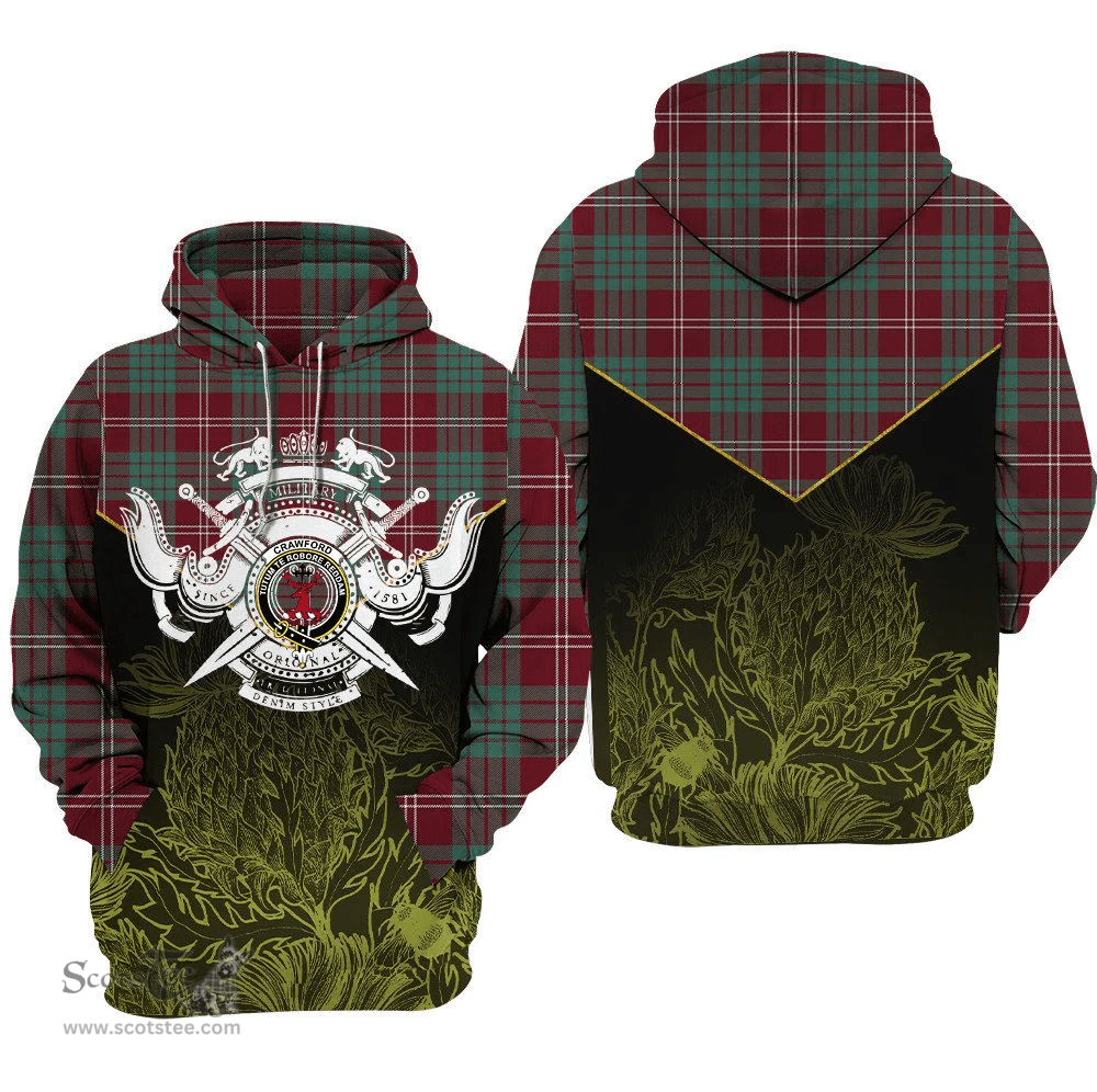 Crawford Modern Clan Tartan Hoodie - Scottish Thistle Style