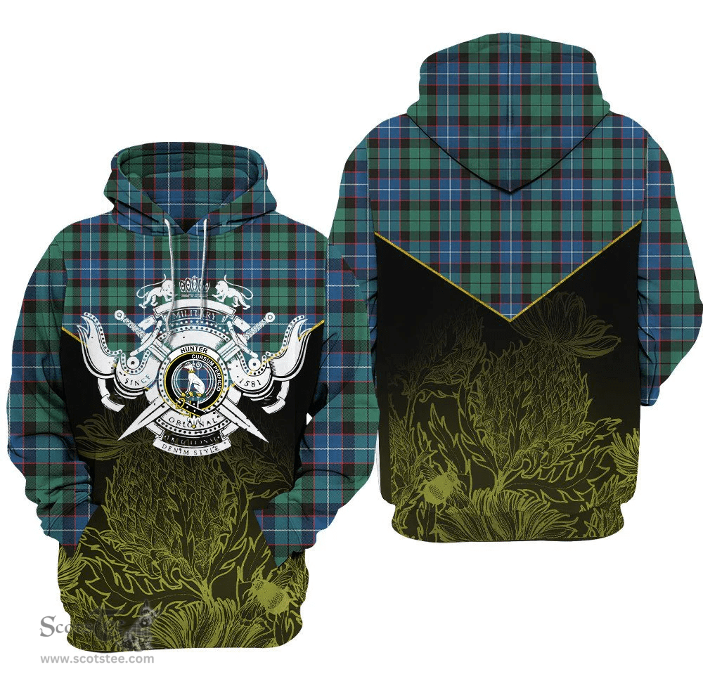 Hunter Ancient Clan Tartan Hoodie - Scottish Thistle Style