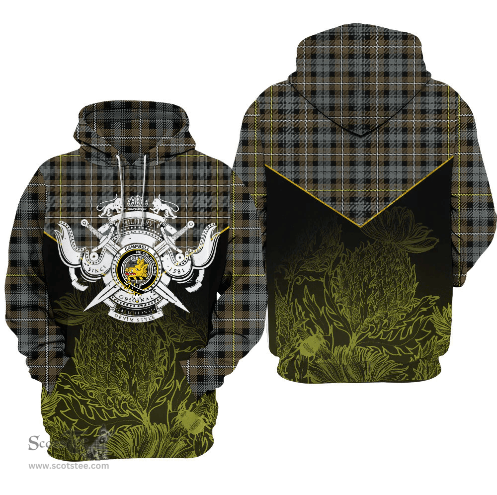 Campbell Argyll Weathered Clan Tartan Hoodie - Scottish Thistle Style