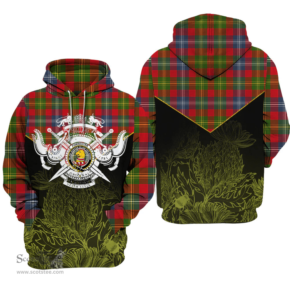 Forrester Clan Tartan Hoodie - Scottish Thistle Style