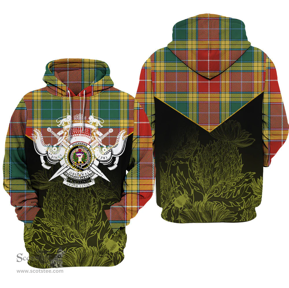 Buchanan Old Sett Clan Tartan Hoodie - Scottish Thistle Style