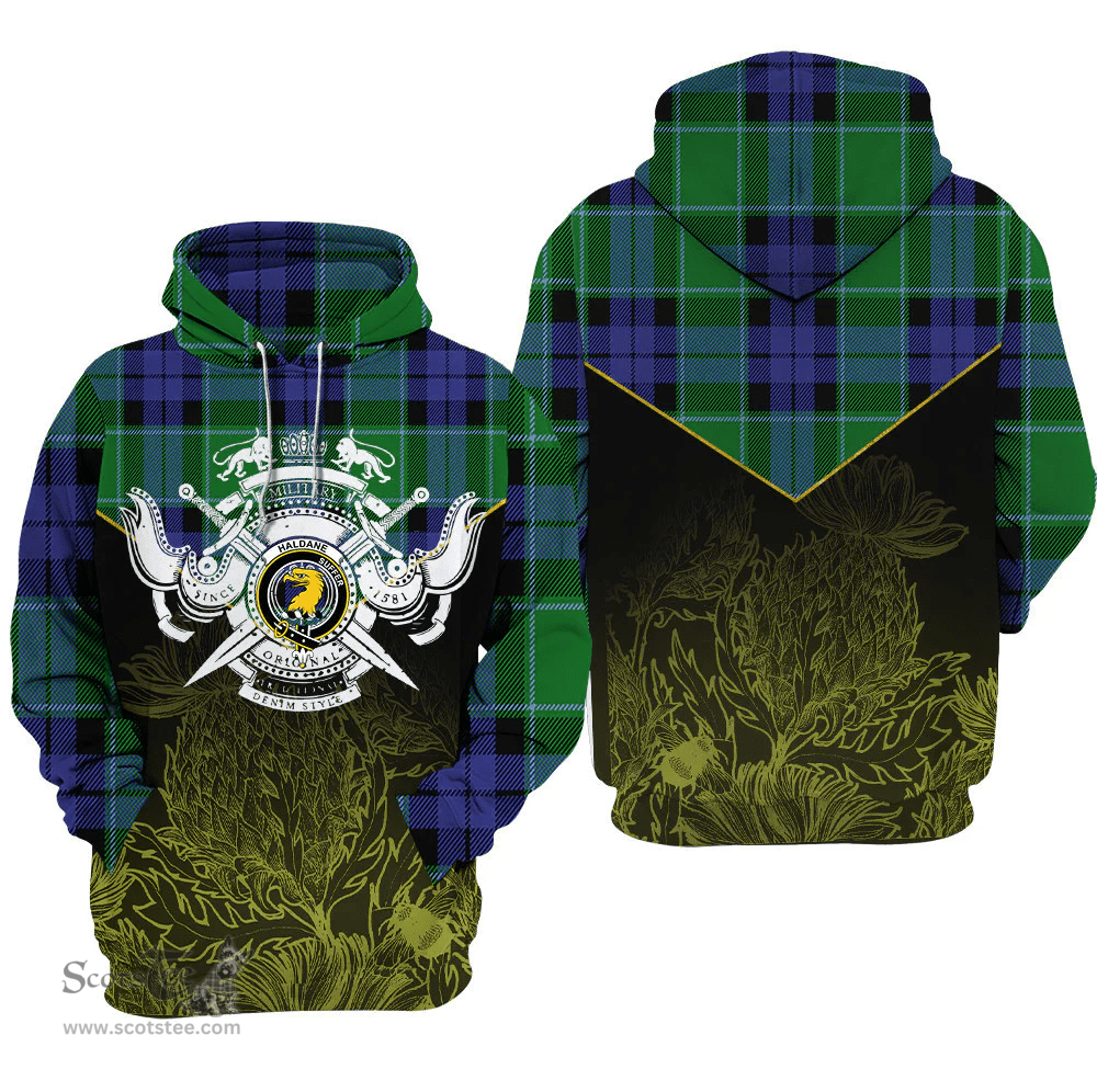 Haldane Clan Tartan Hoodie - Scottish Thistle Style