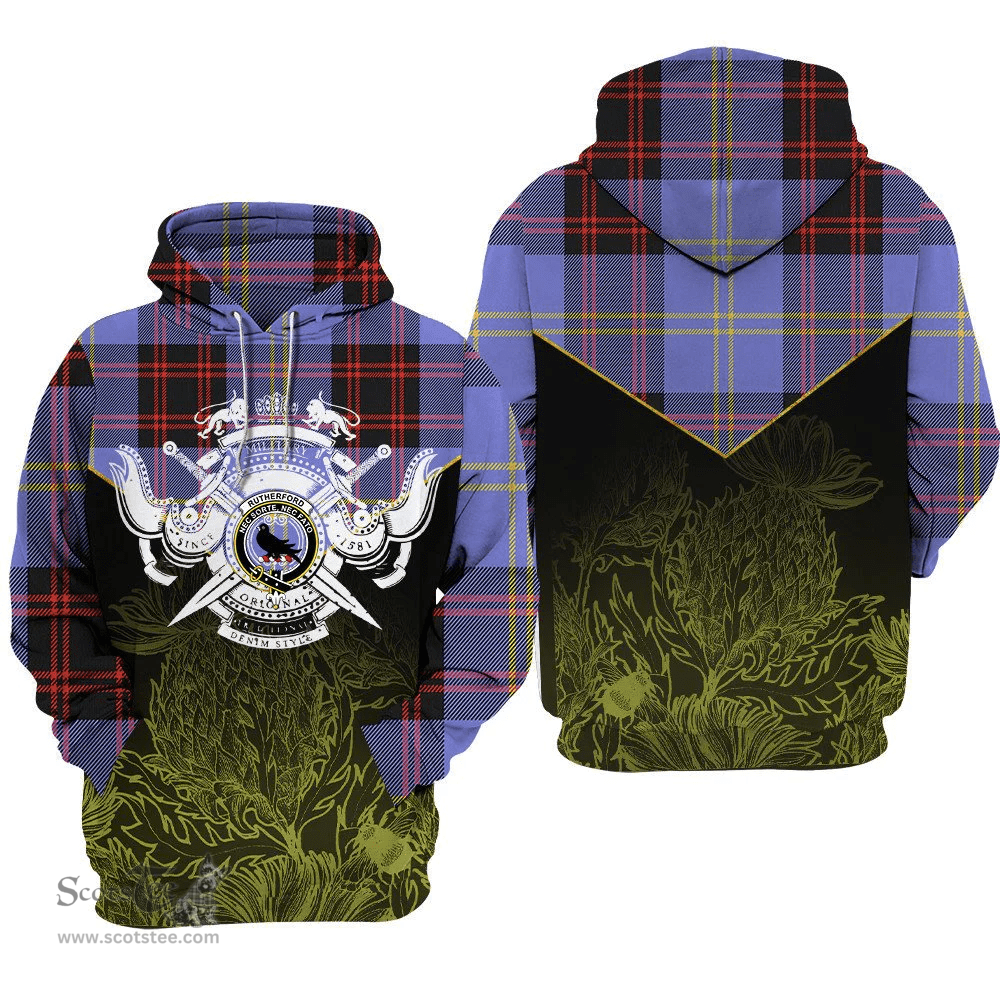 Rutherford Clan Tartan Hoodie - Scottish Thistle Style
