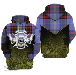 Rutherford Clan Tartan Hoodie - Scottish Thistle Style