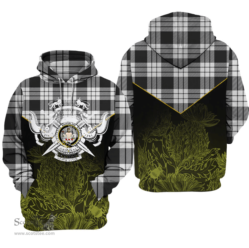 MacFarlane Black & White Ancient Clan Tartan Hoodie - Scottish Thistle Style