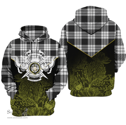 MacFarlane Black & White Ancient Clan Tartan Hoodie - Scottish Thistle Style