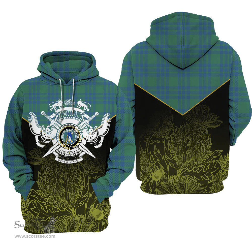 Montgomery Ancient Clan Tartan Hoodie - Scottish Thistle Style
