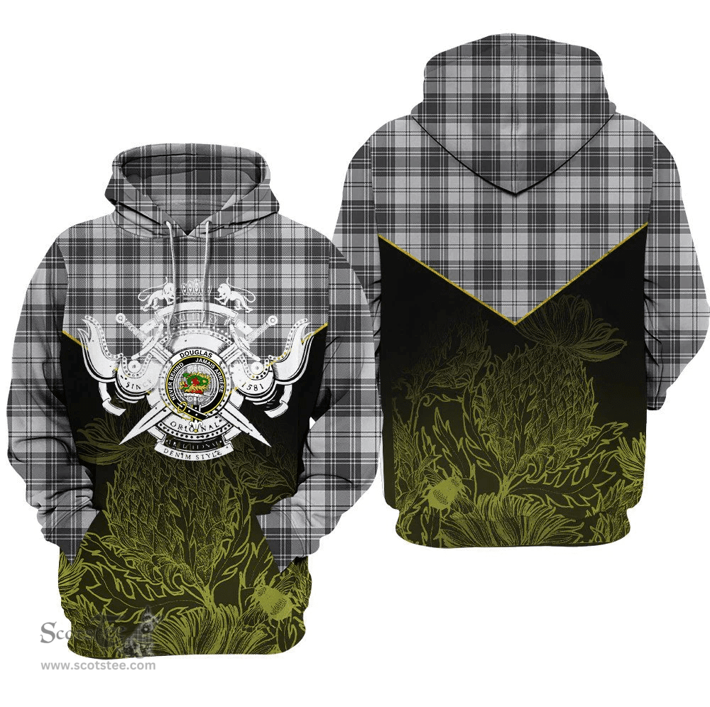 Douglas Grey Modern Clan Tartan Hoodie - Scottish Thistle Style