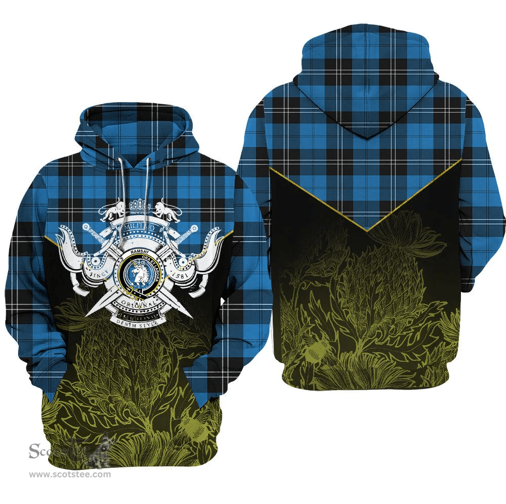 Ramsay Blue Ancient Clan Tartan Hoodie - Scottish Thistle Style