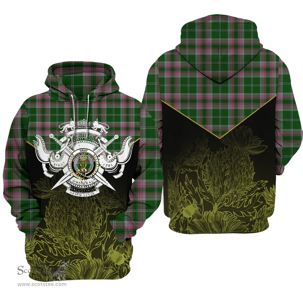 Gray Hunting Clan Tartan Hoodie - Scottish Thistle Style