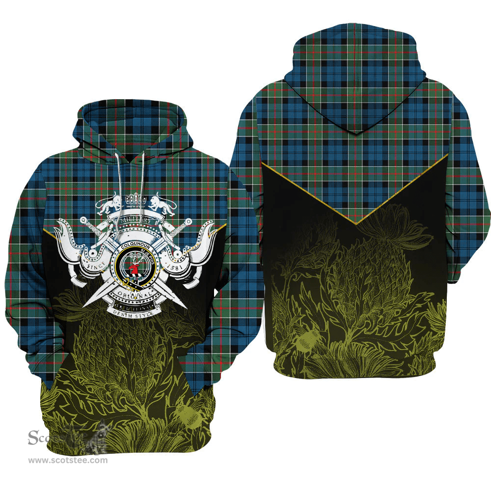 Colquhoun Ancient Clan Tartan Hoodie - Scottish Thistle Style