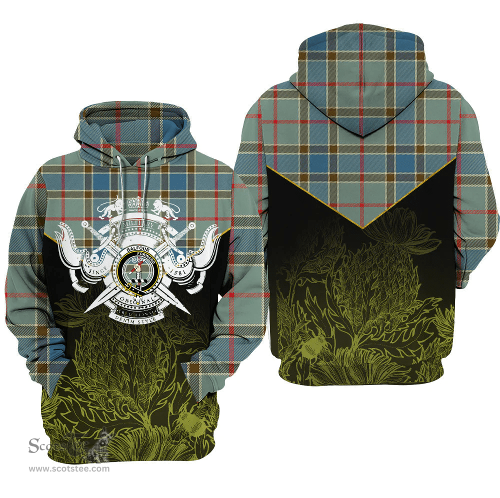 Balfour Blue Clan Tartan Hoodie - Scottish Thistle Style