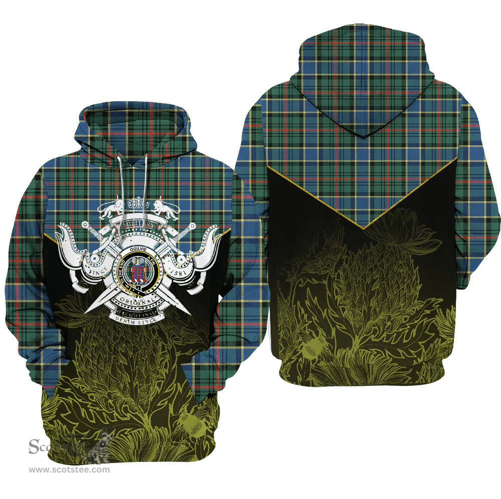 Ogilvie Hunting Ancient Clan Tartan Hoodie - Scottish Thistle Style
